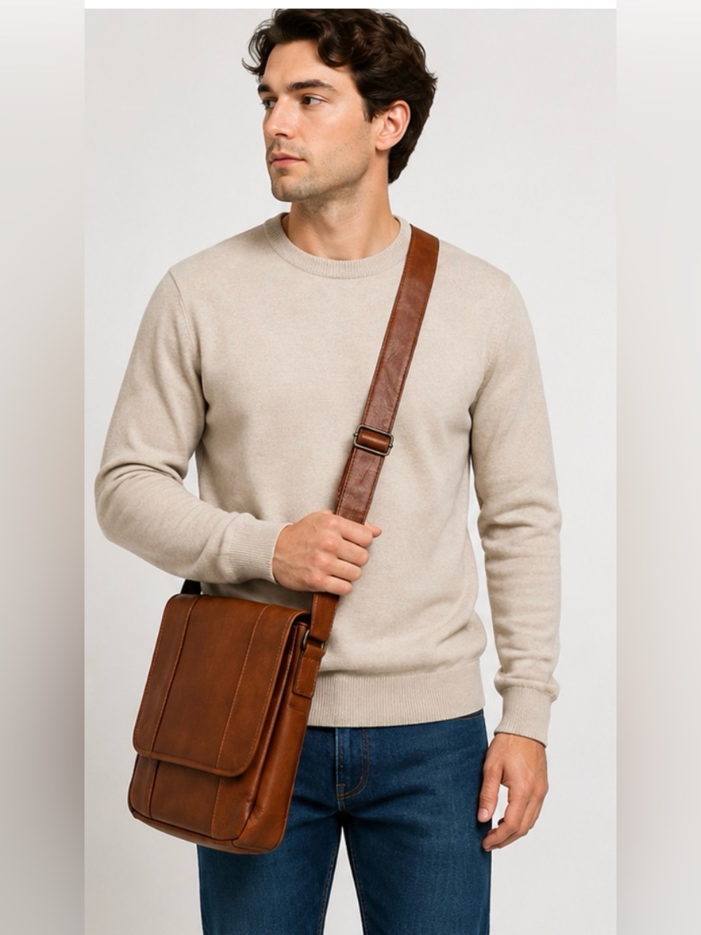 David King Boston Unisex Messenger Bags Natural Tan Leather GUC 11"x9"x2"
